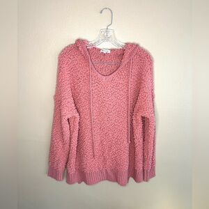 Miracle Plush V-Neck Popcorn Knit Sweater in Rose Size M/L
